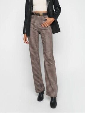 Reformation Jeans Wilder High Rise Wide Leg Pants in Cacao Pinstripe